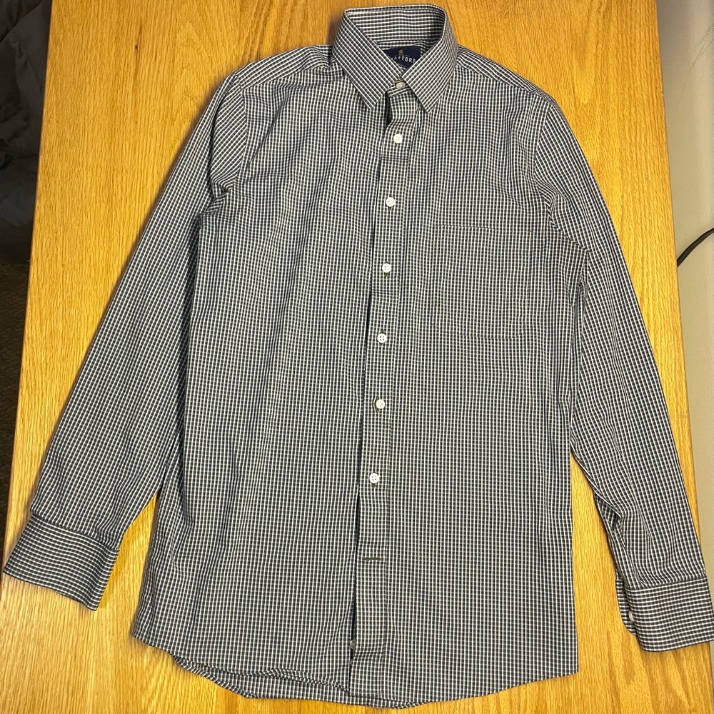 Stafford Black and White Checkered Dress Shirt